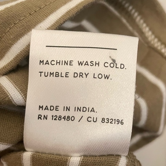 Pact V-Neck Softspun T-Shirt Size Large Olive Green White Stripes Organic Cotton - Picture 6 of 6